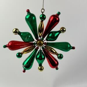 Avon 1999 Shimmering Bead Starburst Ornament Red Green Gold 5.5" Hanging Decor